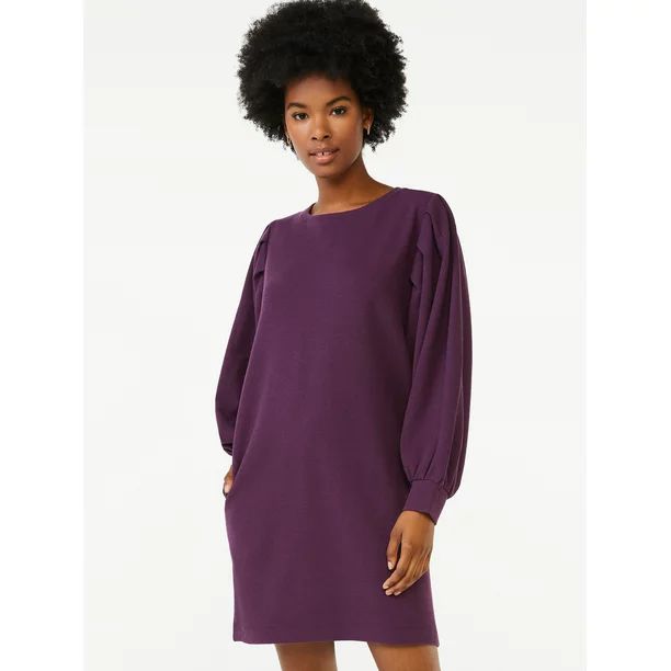 Scoop Women's Puff Sleeve Sweatshirt Dress - Walmart.com | Walmart (US)