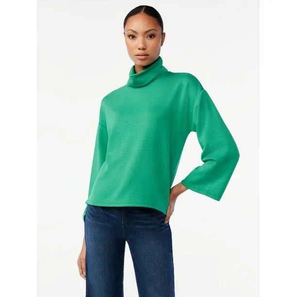 Scoop Women's Scuba Knit High Neck Top | Walmart (US)