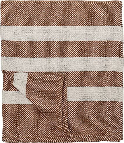 Bloomingville Knit Rust with White Stripe Cotton Throw, 60" x 50", Brown | Amazon (US)