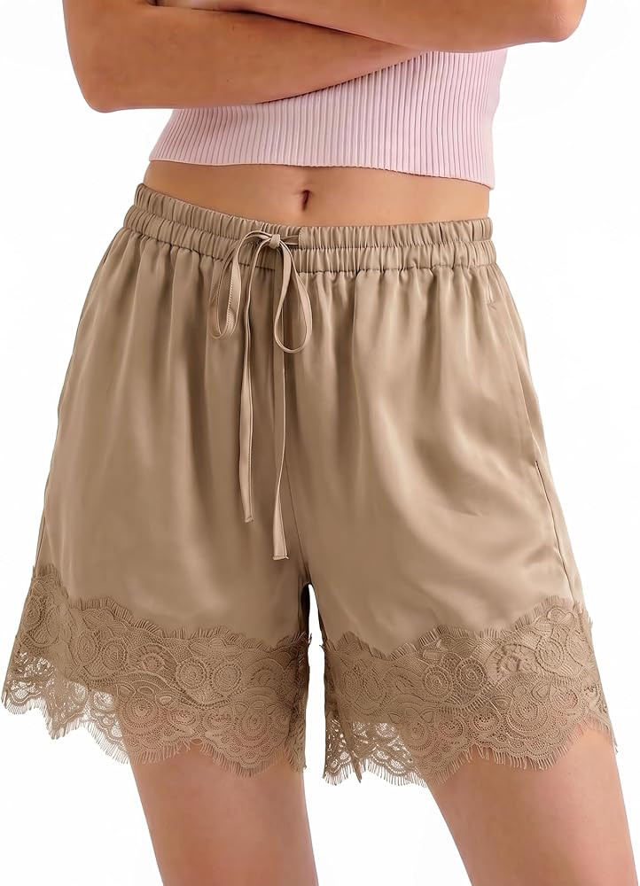 SeeLuNa Lace Trim Shorts for Women Drawstring Elastic Waist Summer Boho Wide Leg Flowy Mini Short... | Amazon (US)