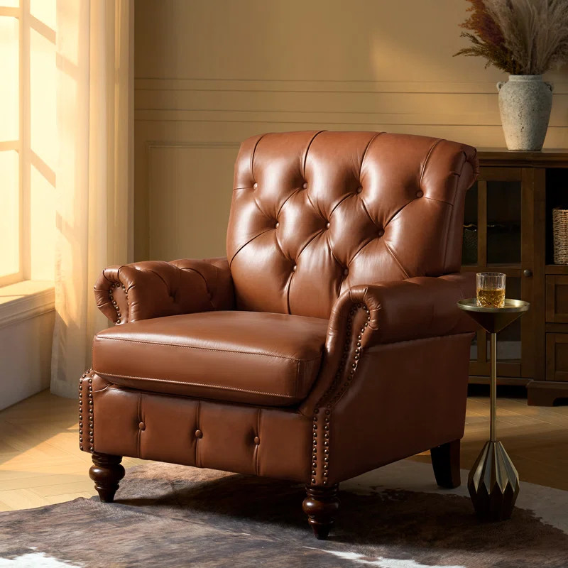 Alesha 36.5"W Cowhide Genuine Leather Accent Chair | Wayfair North America