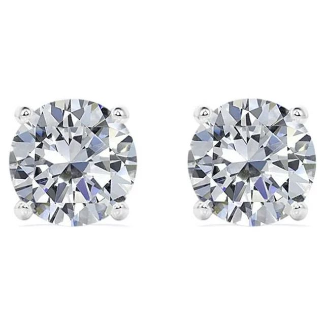 1 Carat Round Moissanite - 4 Prong Solitaire Stud Earrings - 18K White Gold Plating Over Silver -... | Walmart (US)