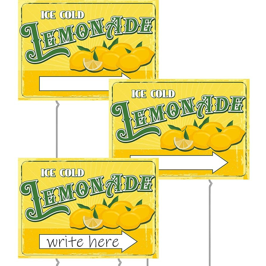 3 Sets 12" x 16" Summer Lemonade Yard Sign and Stake Double Sided Corrugated Plastic Lemonade Arr... | Amazon (US)