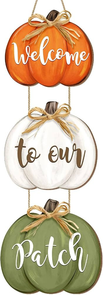 3 Piece Fall Pumpkin Door Sign, Wooden Pumpkins Thanksgiving Day Hanging Decor with Raffia Bow, W... | Amazon (US)