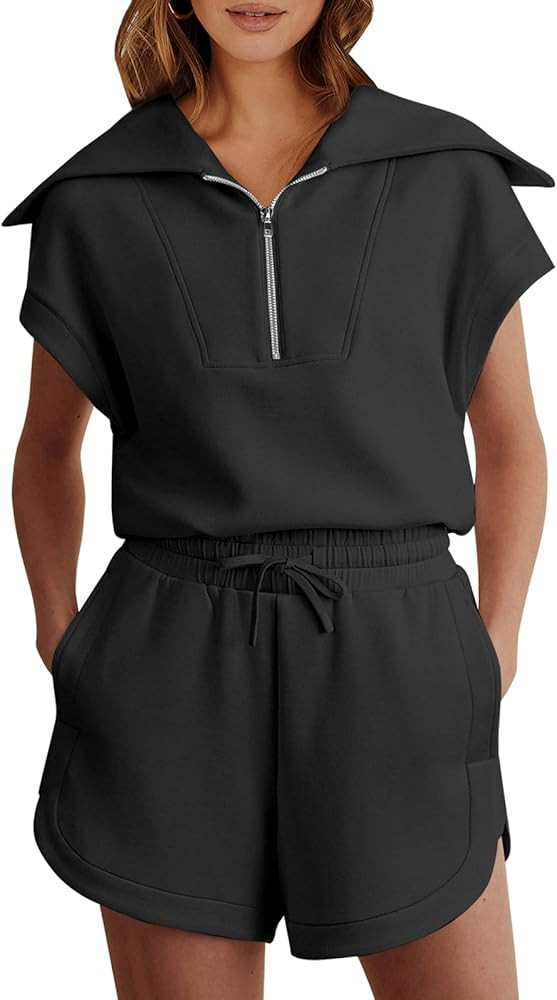 ANRABESS Two Piece Sets for Women Summer Half Zip Short Set Sweatsuit 2 Piece Outfits Sweat Loung... | Amazon (US)