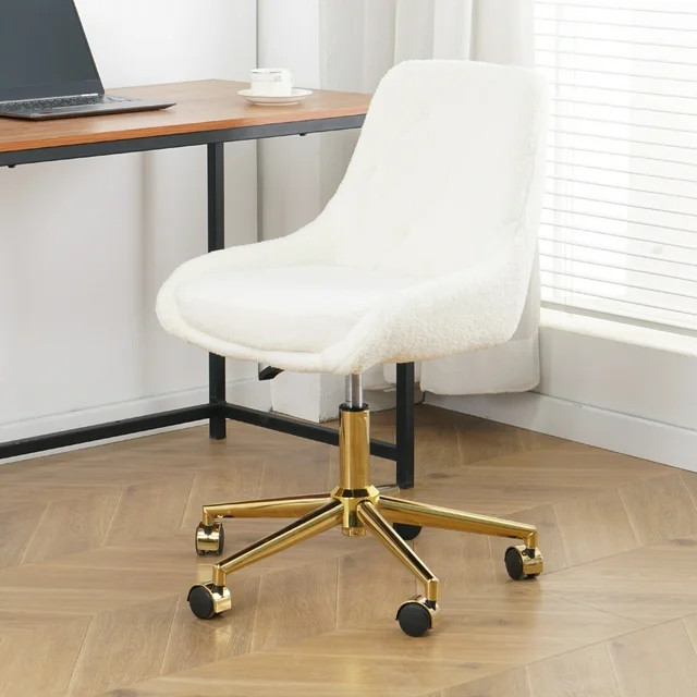 360° Teddy Swivel Chair, Modern Adjustable Height Desk Chair with Chrome Legs and Comfy High Bac... | Walmart (US)