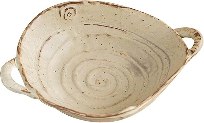Free-Form Edge Ceramic Bowl with Handles, Retro Distressed Style Glazed for Fruit Bowl,Salad Bowl... | Amazon (US)