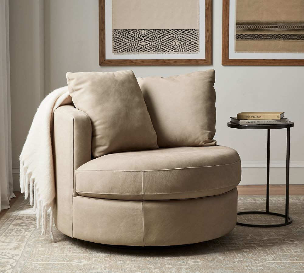 Balboa Leather Swivel Armchair | Pottery Barn (US)