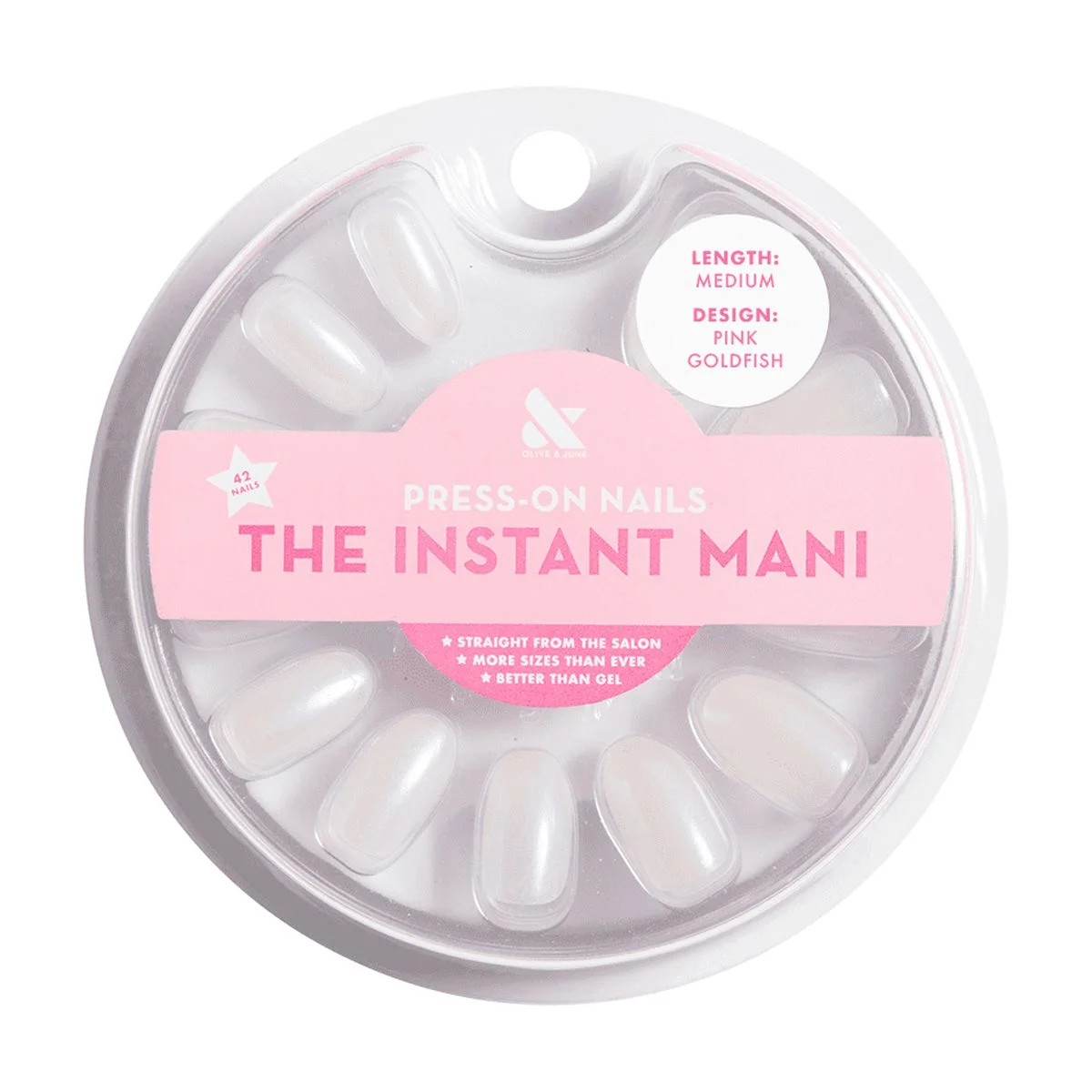 Olive & June Instant Mani Oval Medium Press-On Nails, Pink Goldfish, 42 Pieces | Walmart (US)