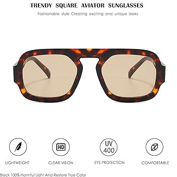 Trendy Square Aviator Sunglasses for Women Flat Top Designer Stylish Frame Sun Glasses Vintage Sh... | Amazon (US)