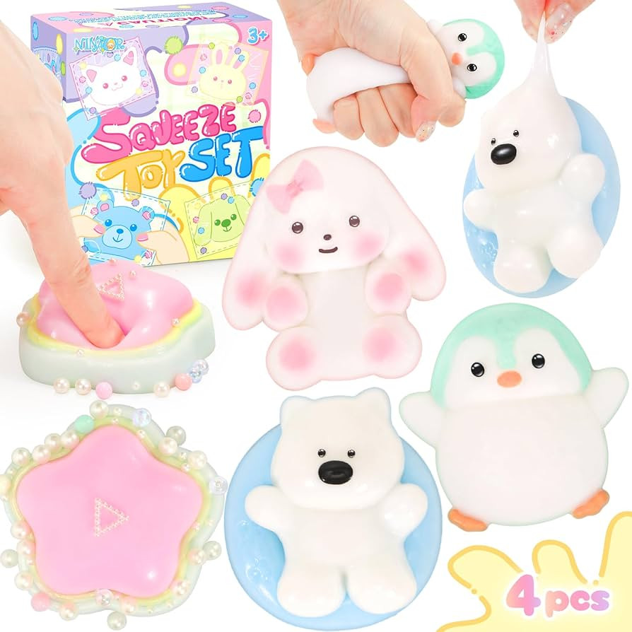 Squishy Fidget Toys 4Pcs, Cute Penguin Bunny Pool Dog Squeeze Sensory Toys for Kids Stress Relief... | Amazon (US)