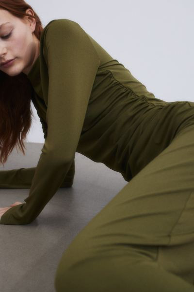 Draped Jersey Dress - Dark khaki green - Ladies | H&M US | H&M (US + CA)