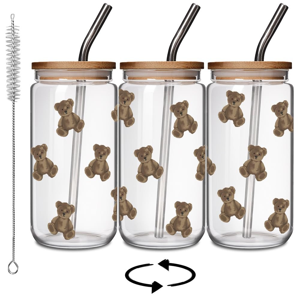 FALJIOK Cute Bear Mug, 16oz Glass Can Cup, BPA-Free, Reusable for Bear Lovers | Amazon (US)
