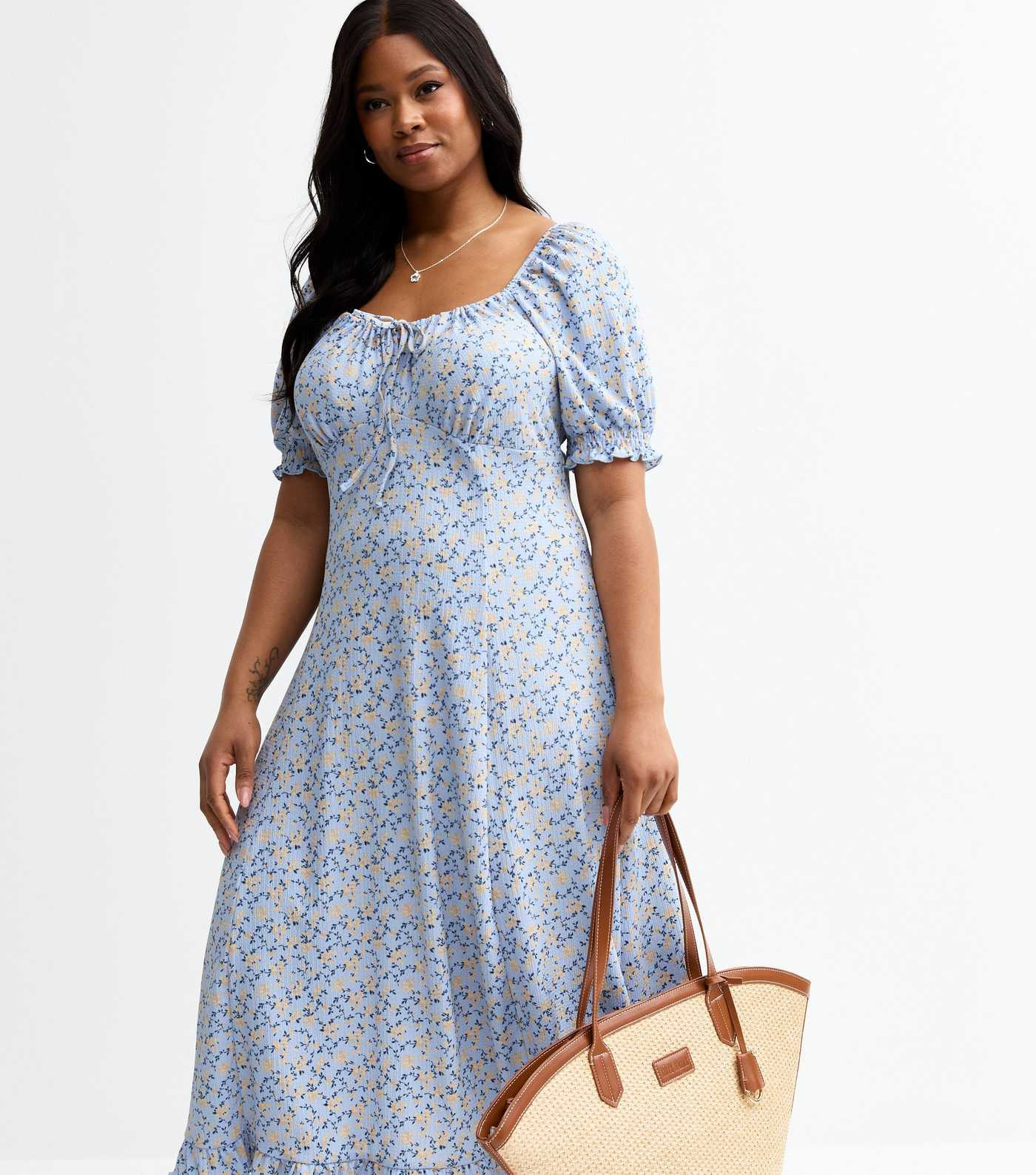 Curves Blue Floral Print Midi Dress | New Look | New Look (UK)