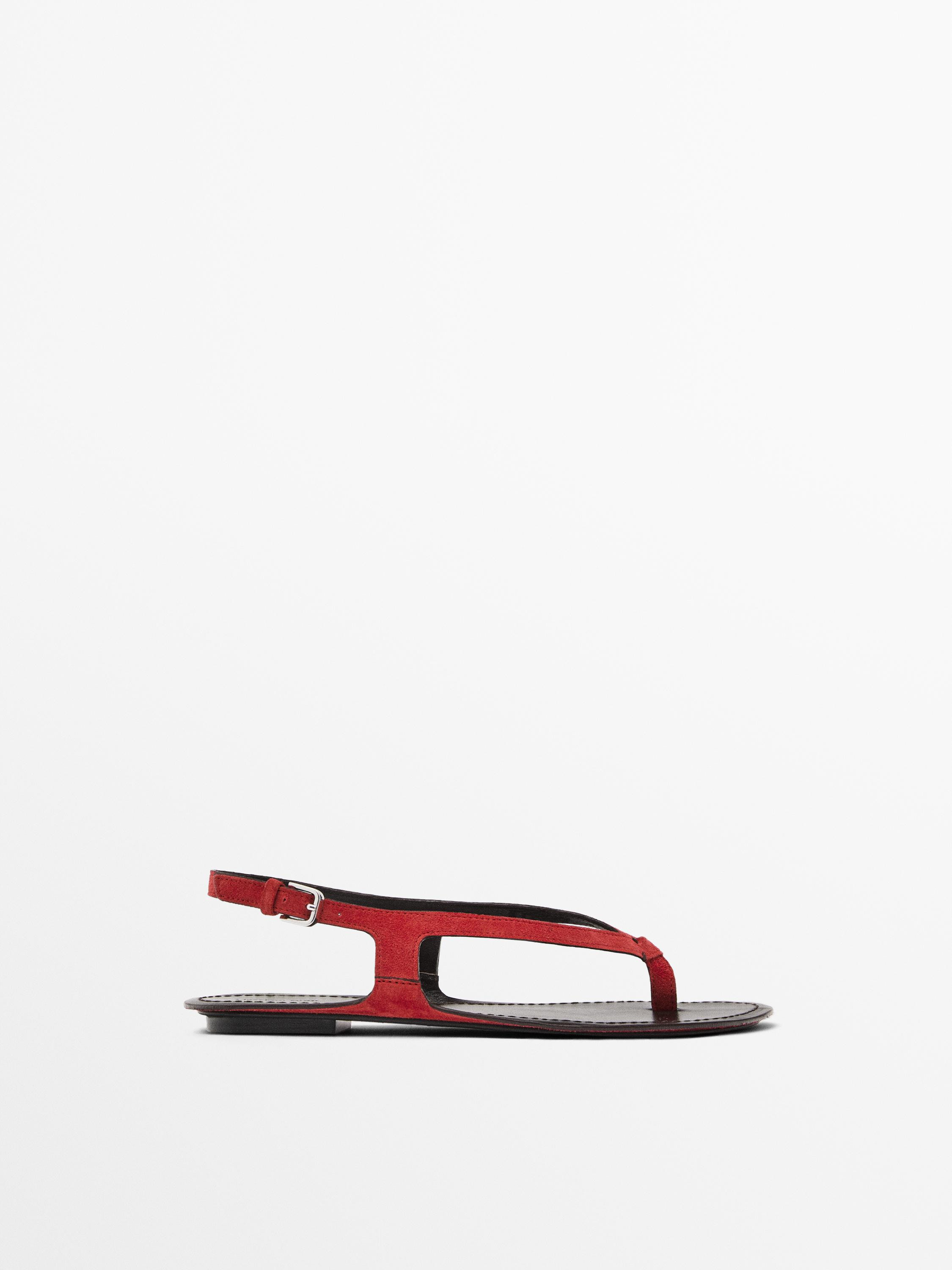 Split suede flat sandals | Massimo Dutti UK