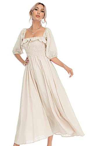 R.Vivimos Women Summer Half Sleeve Cotton Ruffled Vintage Elegant Backless A Line Flowy Long Dres... | Amazon (US)