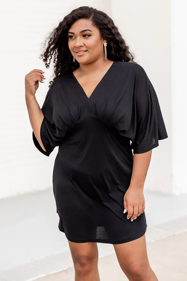 Midnight Hour Black Drape Front Mini Dress | Pink Lily