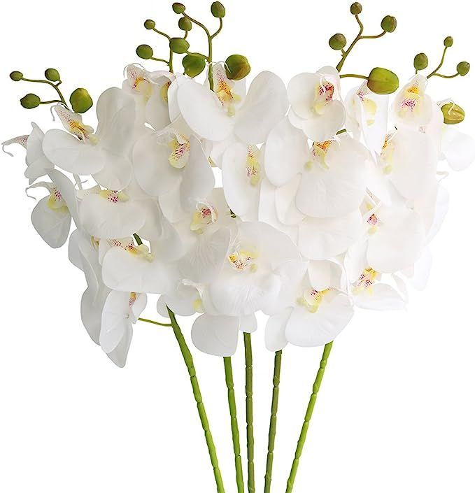 Htmeing 5 Pcs Artificial Butterfly Orchid Flower Fake Flowers Plant Home Wedding Decoration (Snow... | Amazon (US)