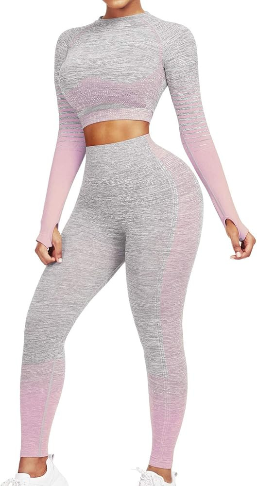 JOYMODE Workout Sets for Women 2 Piece High Waist Seamless Leggings and Crop Top Yoga Outfit | Amazon (US)