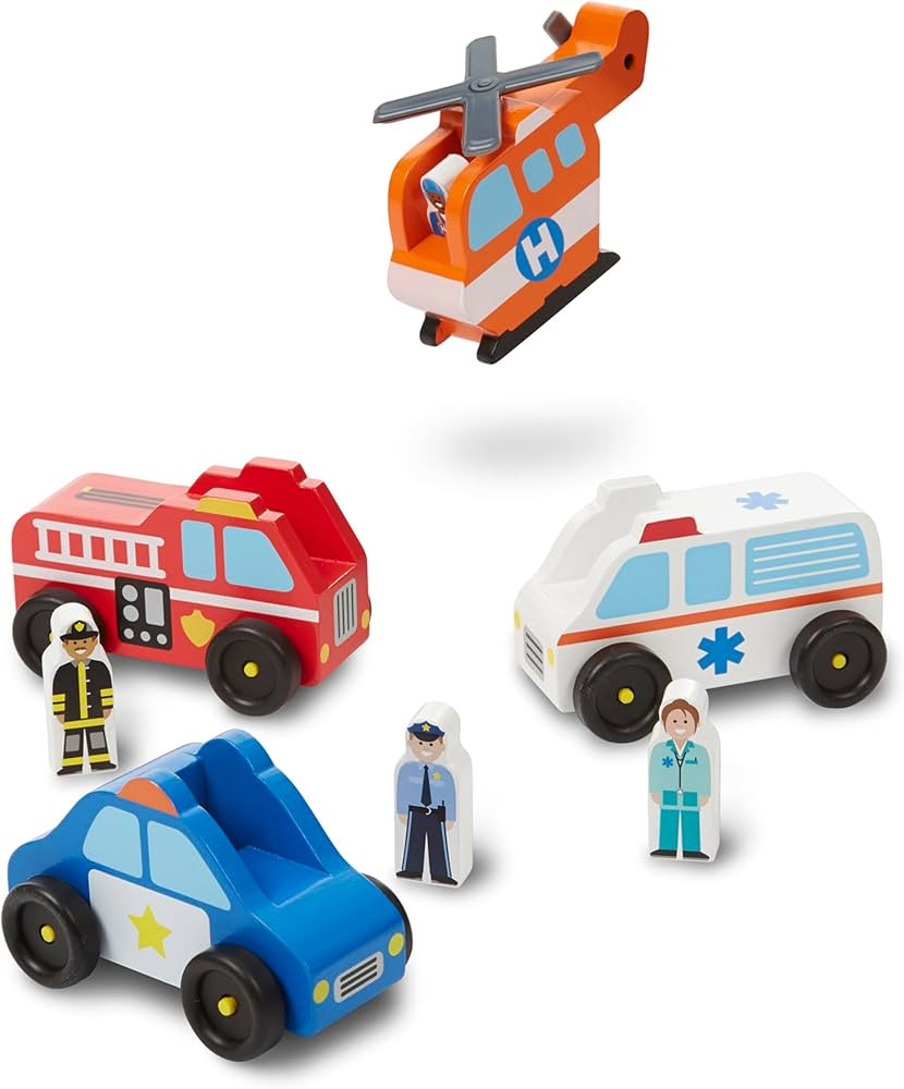 Melissa & Doug Emergency Vehicle Wooden Play Set With 4 Vehicles, 4 Play Figures | Amazon (US)