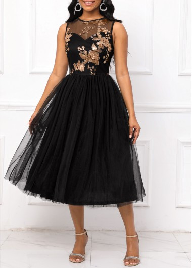 Black Sequin Sleeveless Round Neck Dress | modlily.com - USD 43.98 | modlily.com