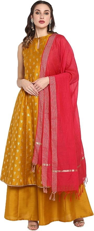 Janasya Indian Women's Mustard Poly Silk Kurta with Palazzo and Dupatta | Amazon (US)