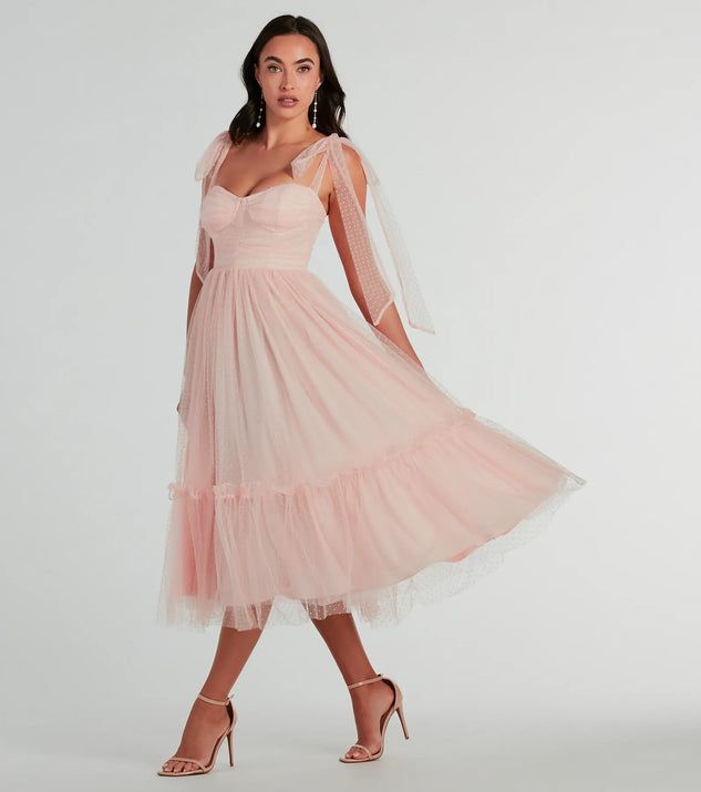 Arielle Bow Strap A-Line Midi Formal Dress | Windsor Stores