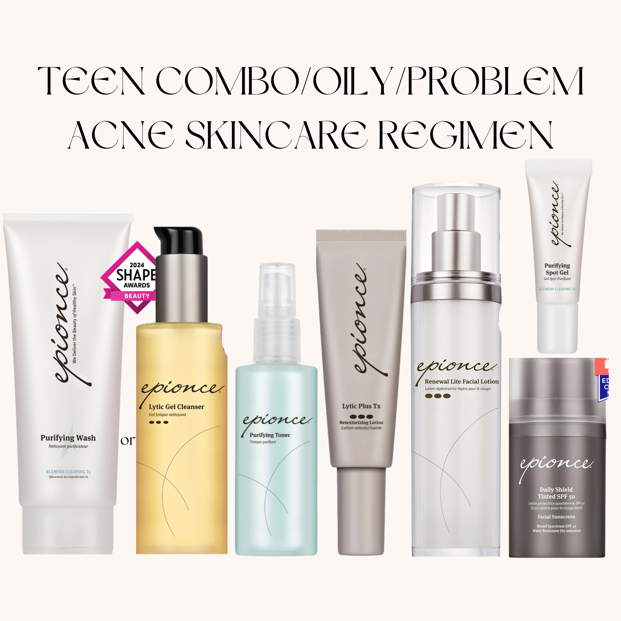 Teen Acne Regimen✨

Teen/Adolescent Dry/Sensitive
Purifying Wash or Gentle Foaming Cleanser (AM/PM) double cleanse
Purifying Toner (spot treat only)
Lite Lytic Tx (AM/PM) (switch to Lytic Tx after first tube is finished)
Renewal Facial Lotion (AM/PM)
Daily Shield Tinted SPF 50 (AM)
Purifying Spot Gel  (as needed for spot treating blemishes only)

Teen/Adolescent Normal/Combo
Purifying Wash or Lytic Gel Cleanser (AM/PM) double cleanse
Purifying Toner (AM/PM)
Lytic Tx (AM/PM) 
Renewal Lite Lotion (AM/PM)
Daily Shield Tinted SPF 50 (AM)
Purifying Spot Gel  (as needed for spot treating blemishes only)

Teen/Adolescent Oily/Problem
Purifying Wash or Lytic Gel Cleanser (AM/PM) double cleanse
Purifying Toner (AM/PM)
Lytic Plus Tx (AM/PM)
Renewal Lite Lotion (AM/PM)
Daily Shield Tinted SPF 50 (AM)
Purifying Spot Gel  (as needed for spot treating blemishes only)

#LTKFamily 

#LTKKids #LTKBeauty