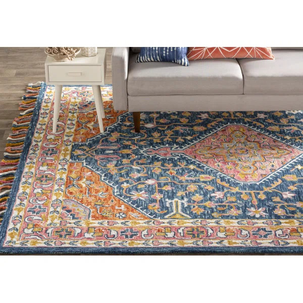 Carroll Oriental Hand Hooked Wool Navy/Multi Area Rug | Wayfair North America