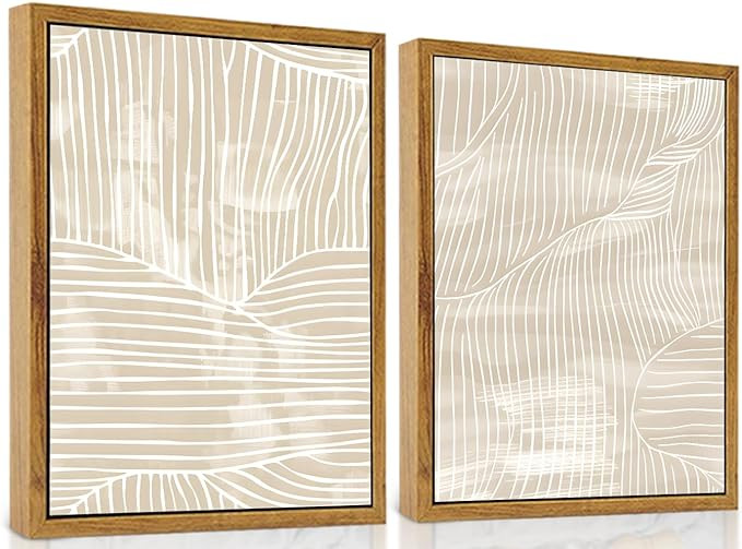 ARTZIO Framed Canvas Wall Art–Abstract Mid‑Century Minimalist Boho Vintage Set of 2 Beige Pri... | Amazon (US)