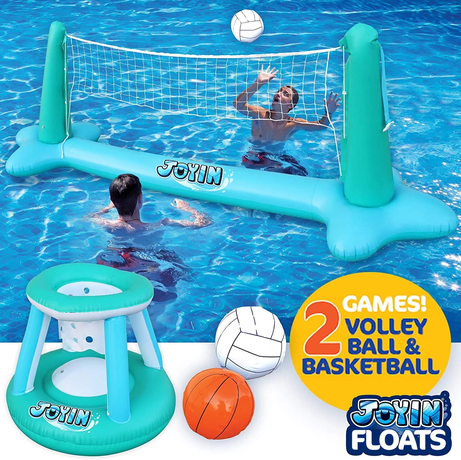 Inflatable Pool Float Set Volleyball Net & Basketball Hoops Balls for Kids and Adults Swimming Ga... | Walmart (US)