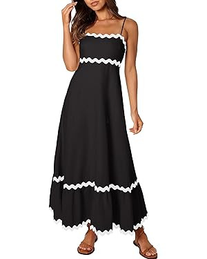 ZESICA Women's 2024 Summer Spaghetti Straps Sleeveless Backless Sundress Flowy Smocked Lace Swing... | Amazon (US)