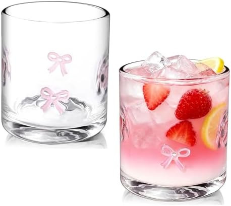 2 Pcs Icon Glass Cups Bow Icon Glasses 14oz Handblown Cocktail Glasses Aesthetic Drinking Glass O... | Amazon (US)