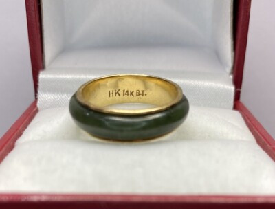 Rare 14k Yellow Gold Jade Gemstone Artisan Wedding 5M Estate Band 585 Ring 4 3/4  | eBay | eBay US
