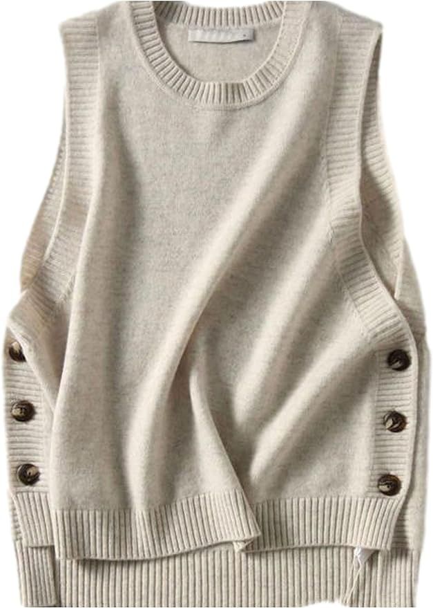 HangNiFang Women's Round Neck Sleeveless Pullover Ribbed Knit Sweater Vest Top | Amazon (US)