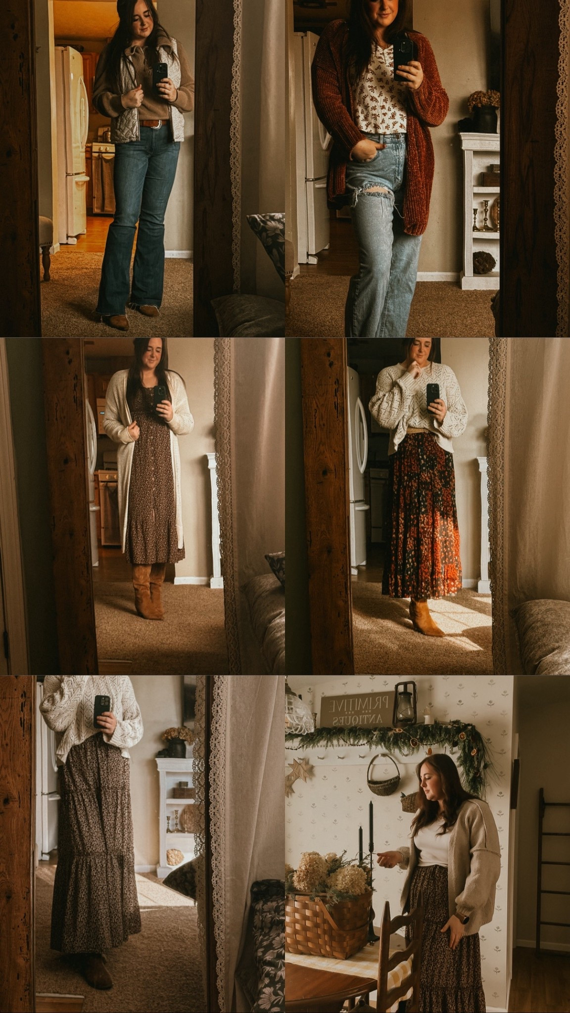 Winter OOTD round up 🤎
6 outfits.
80% thrifted.
100% budget friendly.

Over the last year, I’ve really worked on finding my style instead of chasing whatever trend pops up next. I’ve been slowly building a wardrobe that feels collected, not consumed. Soft layers. Worn-in denim. Cozy knits. Boots that can handle chicken chores and still look sweet at breakfast in town.

Most of these pieces were thrifted over time. A cardigan here. A wool coat there. A pair of boots that just needed a little love. And somehow, when you stop rushing it, your closet starts to feel like you.

I linked what I could and found similar pieces for the thrifted treasures I couldn’t track down. Not everything is exact, but the vibe is there.

If you’d like to browse everything, comment SHOP and I’ll send you the link to my LTK 🤍