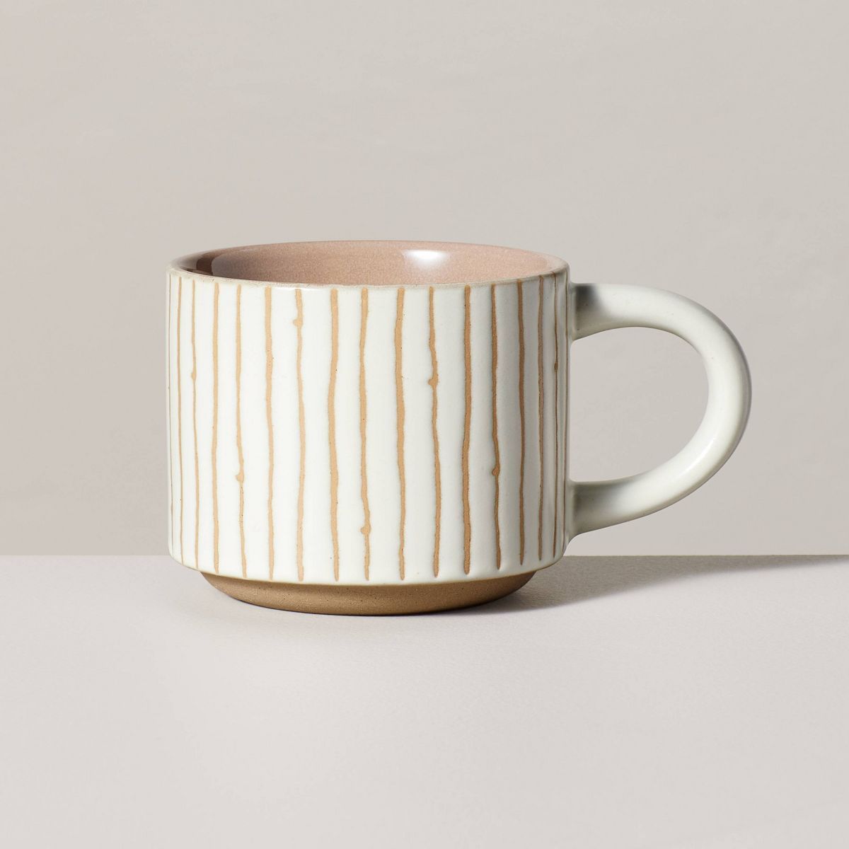 11.5oz Bead Stripe Stoneware Mug Cream/Blush - Hearth & Hand™ with Magnolia | Target
