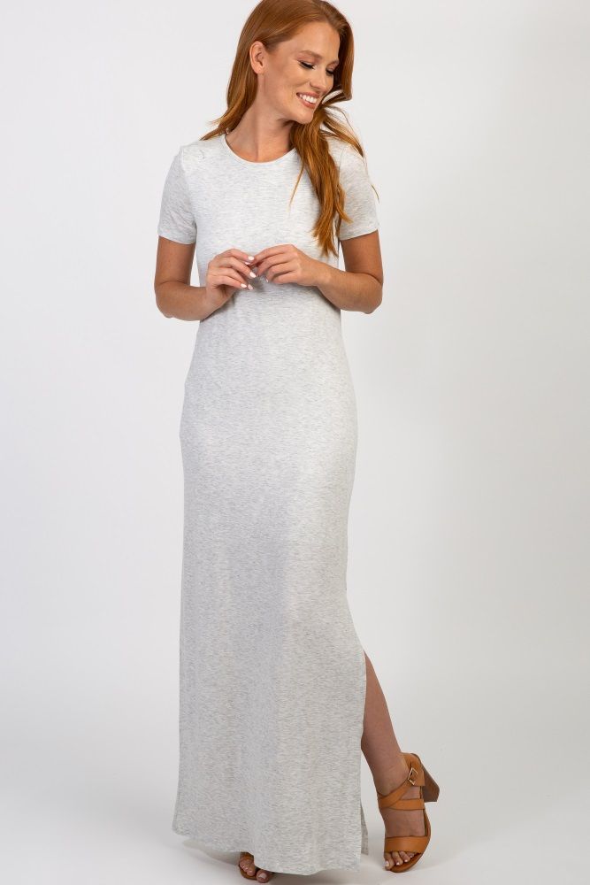 Grey Basic Side Slit Maxi Dress | PinkBlush Maternity