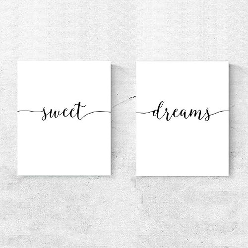 Set of Two Sweet Dreams Nordic Black Art Print Above Bed Art Painting Nursery Art Black and White... | Amazon (US)