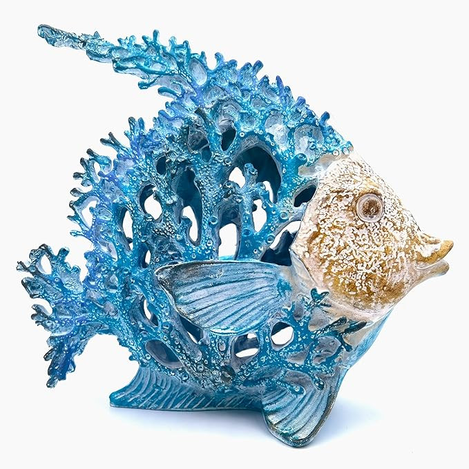 Beach Coastal Decor Coral Reef Angelfish Home Office Desk Decor Sculpture Statue for Tabletop She... | Amazon (US)