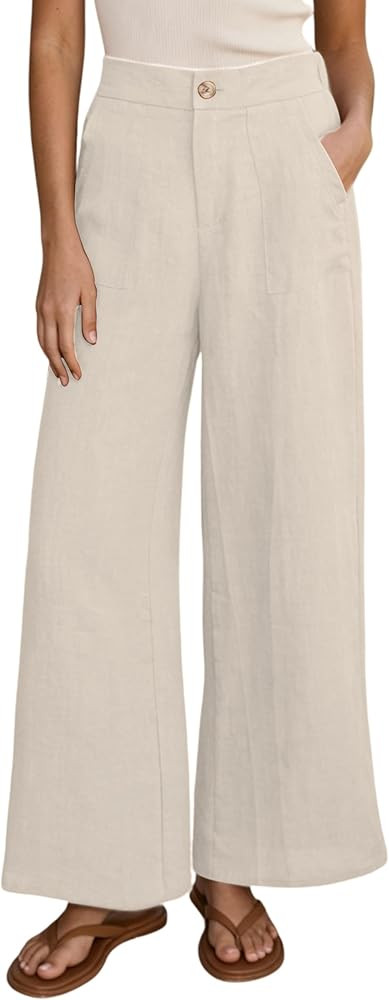 Athlisan Womens Linen Wide Leg Pants High Waisted Palazzo Trousers Summer Dress Pants with Pocket... | Amazon (US)