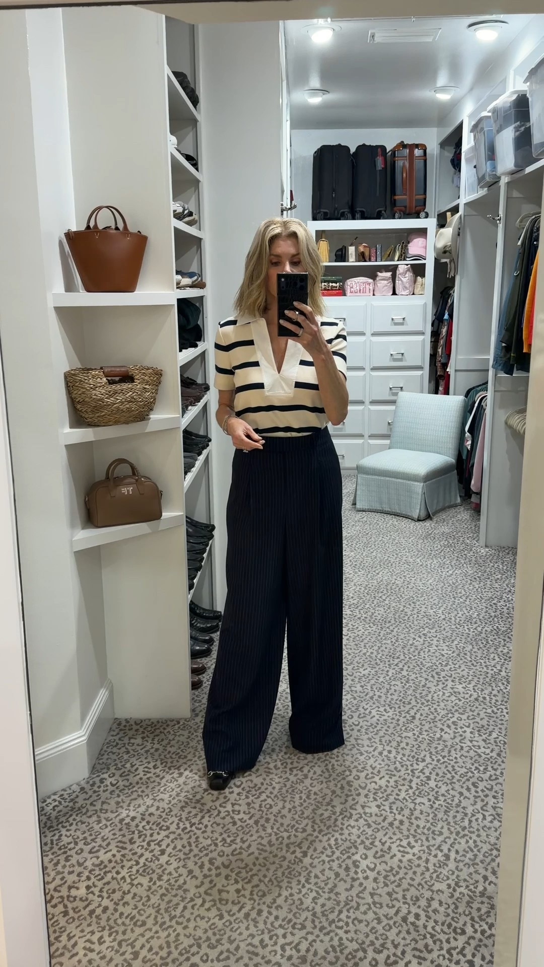 Pairing this great Tanya Taylor top & trouser with my new Gucci heels. Fit is TTS

#LTKgrwm #LTKOver40 #LTKootd