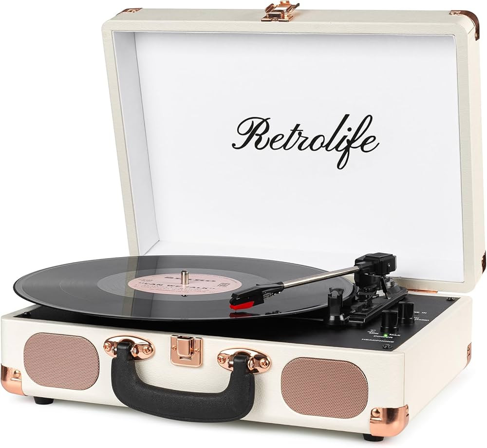 Turntable Vinyl Record Player 3-Speed Suitcase Portable Belt-Driven Record Player with Built-in S... | Amazon (US)