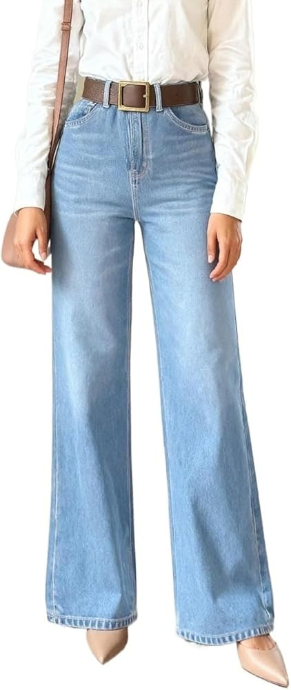 Baggy Jeans Women, Denim Straight Leg Pants, Elegant Wide Trousers | Amazon (US)