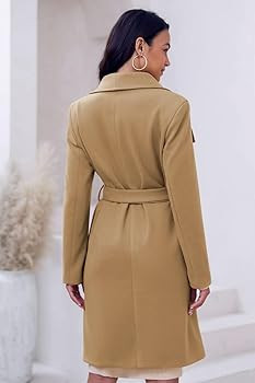Cicy Bell Women's Pea Trench Coat Lapel Collar Long Jacket Open Front Belted Overcoat with Pocket... | Amazon (US)