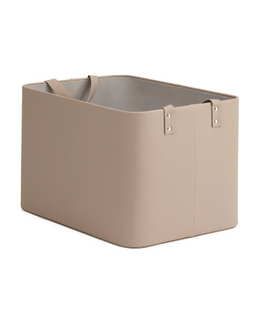 Faux Leather Medium Storage Bin With Handles | TJ Maxx