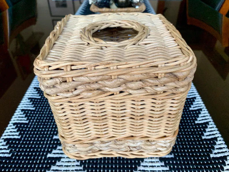 Vintage 6 1/2”x 6 3/4”x 6 1/2” Handwoven Light Wicker/Seagrass Tissue Cover Made In Indones... | Etsy (US)