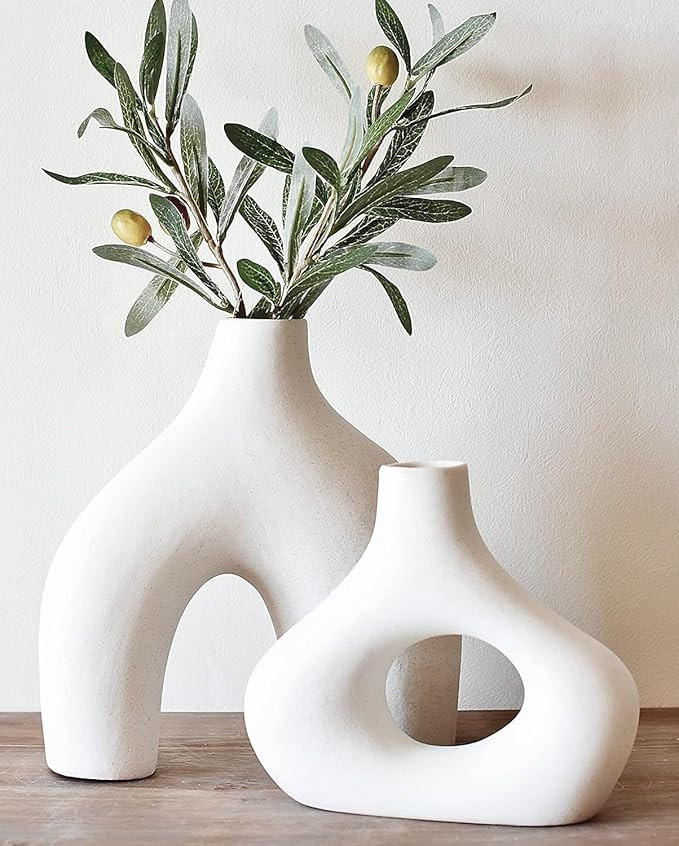 Carrot's Den Donut Vase, Set of 2 - White Large Ceramic Vase - Minimalist Nordic, Hollow | Table ... | Amazon (US)