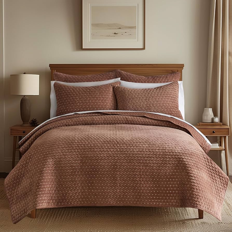 Levtex Home - Velvet Stitch Quilt Set - King Quilt and Two King Shams - Cross Stitch Velvet - Rus... | Amazon (US)