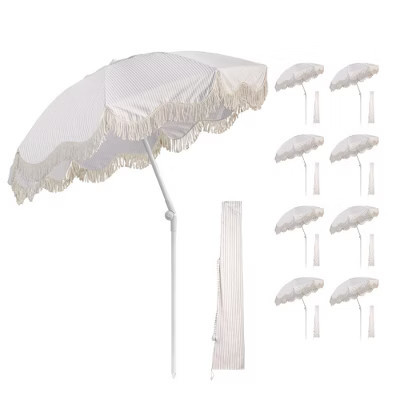 LAGarden LAGarde 9 Pack 6Ft Fringe Patio Umbrella with Push Button Tilt Carry Bag UV30+ Outdoor Yard Lawn Yard Party Purple Stripe | Target